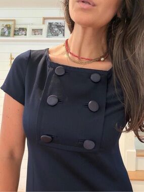 Vintage J.Crew Navy Short Sleeve Wool & Silk Button Front Dress. - Size 8